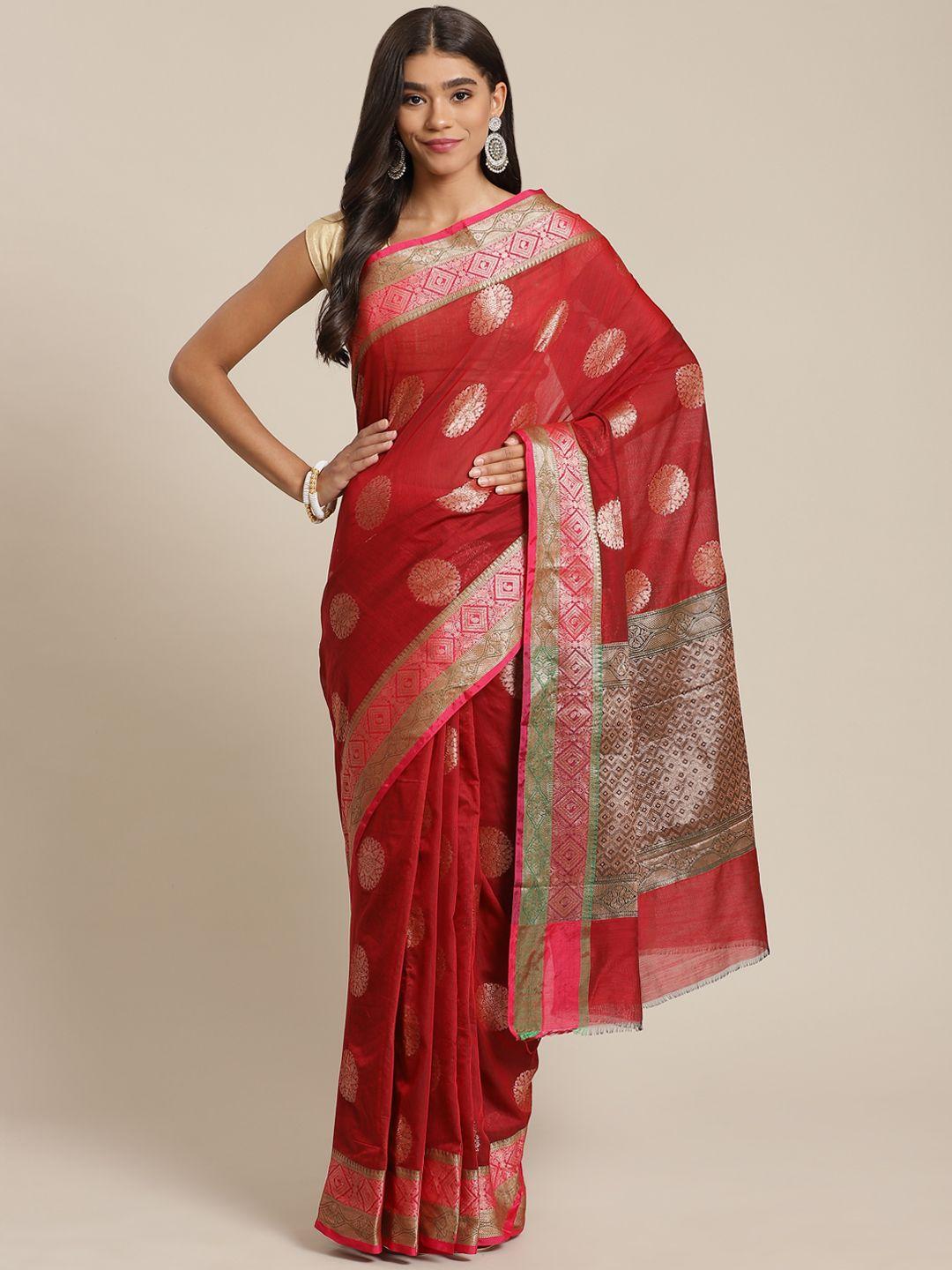 banarasi style red woven design silk cotton banarasi saree