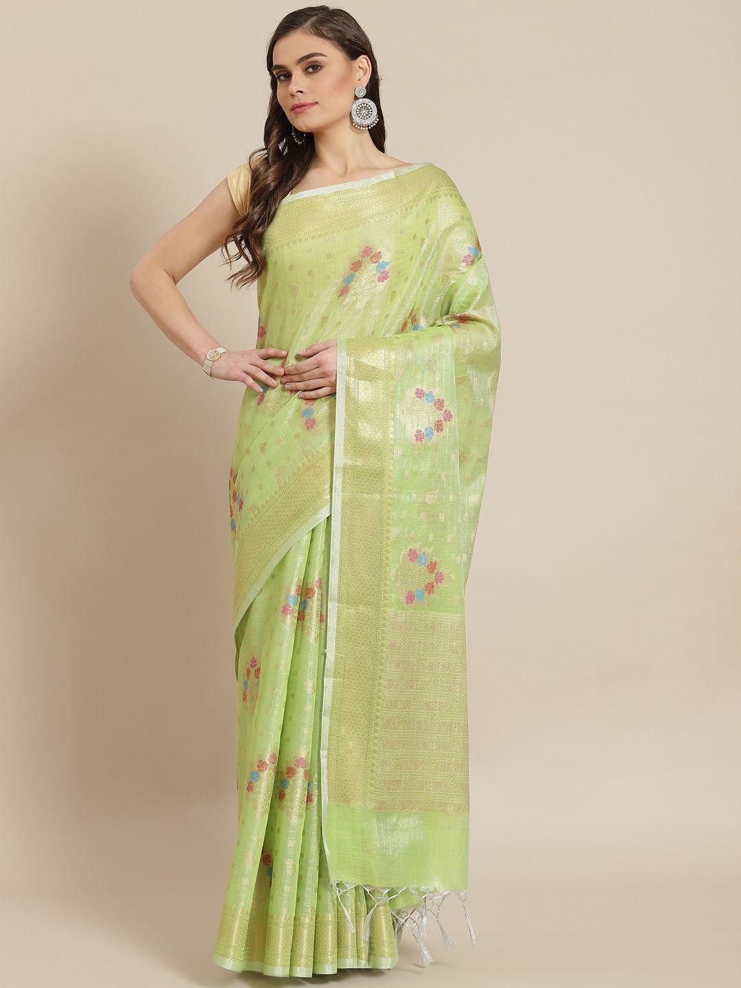 banarasi style women green & golden tissue zari woven design banarasi saree