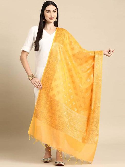 banarasi style yellow cotton woven pattern dupatta