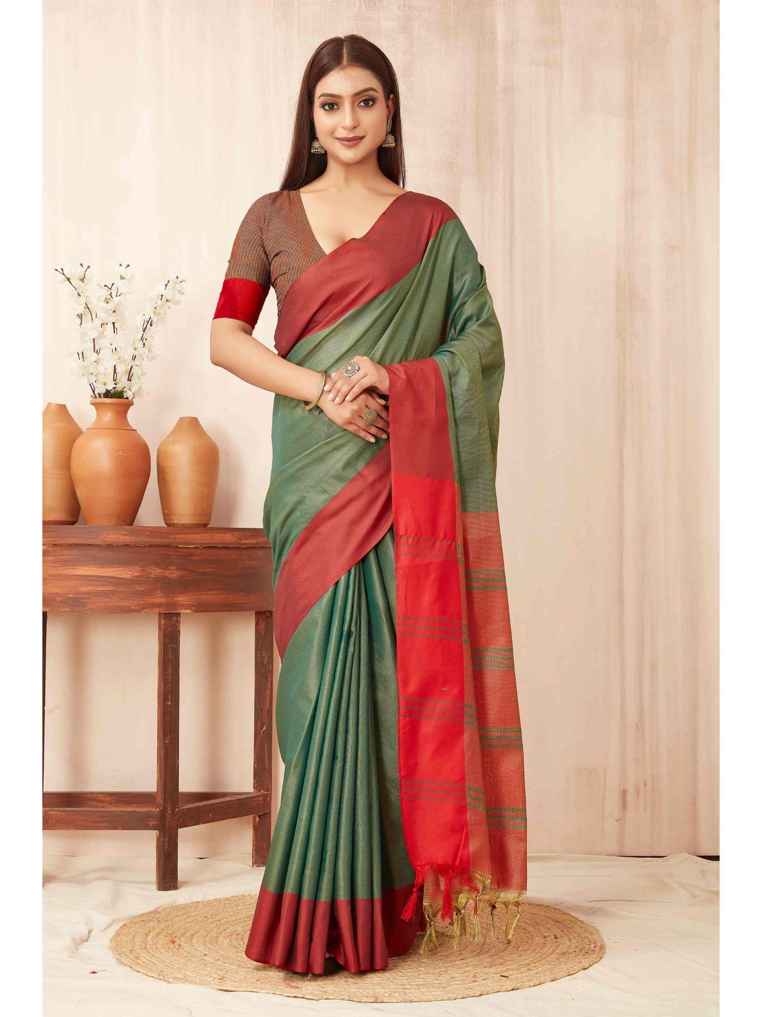 banarasi tissue silk saree with unstitched blouse with tassels