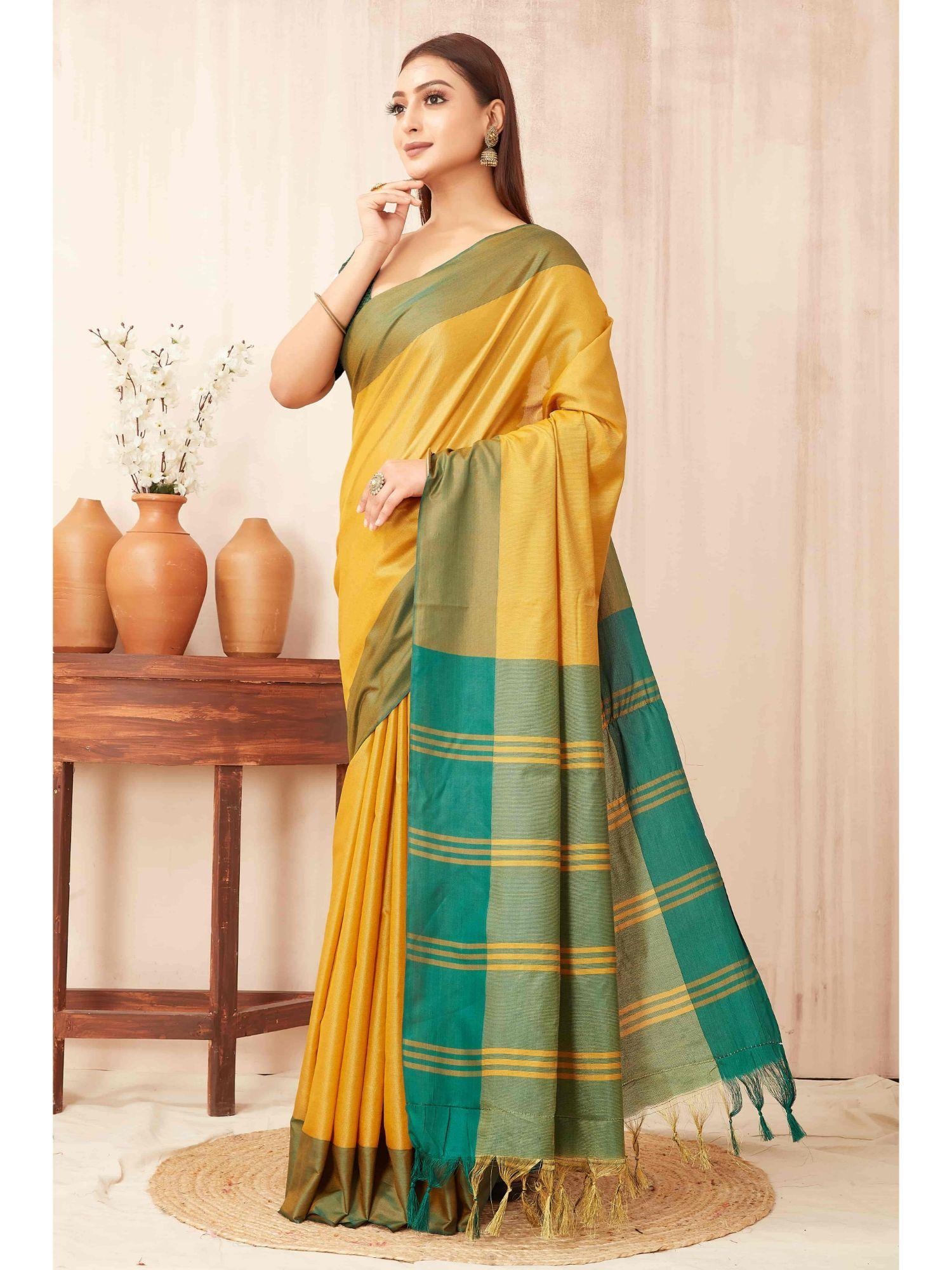 banarasi tissue silk saree with unstitched blouse with tassels