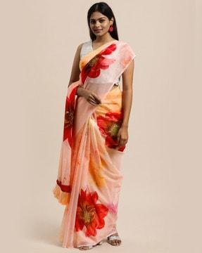 banarasi woven floral print saree