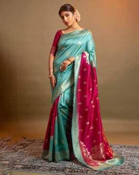 banarasi woven half & half saree with zari border