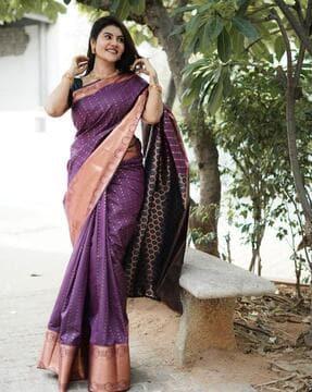banarasi woven jacquard silk saree with contrast border
