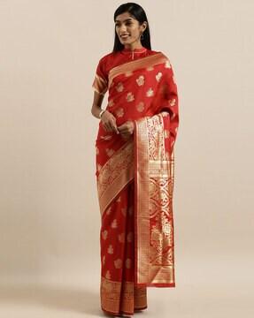 banarasi woven pattern saree with heavy woven border