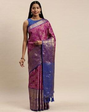 banarasi woven saree with contrast border & tassels