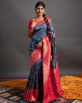 banarasi woven saree with contrast border