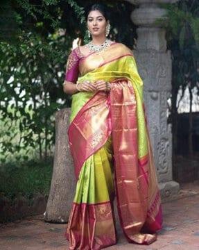 banarasi woven saree with contrast border