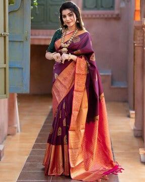 banarasi woven saree with contrast border