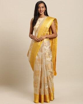 banarasi woven saree with contrast border