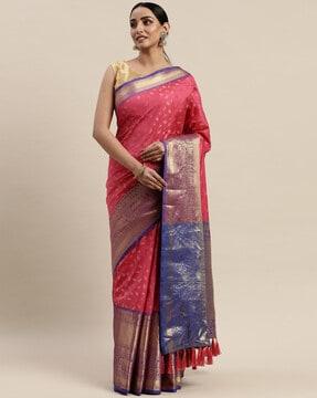 banarasi woven saree with contrast border