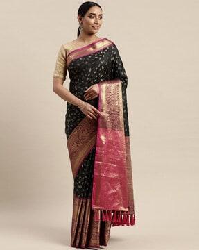 banarasi woven saree with contrast border