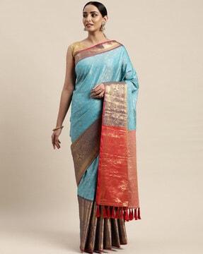 banarasi woven saree with contrast border