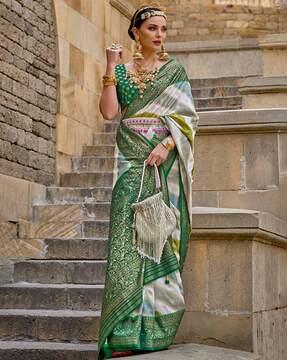 banarasi woven saree with contrast border