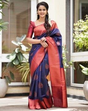 banarasi woven saree with contrast border