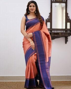 banarasi woven saree with contrast border