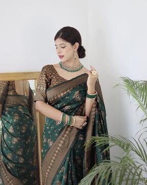 banarasi woven saree with contrast border