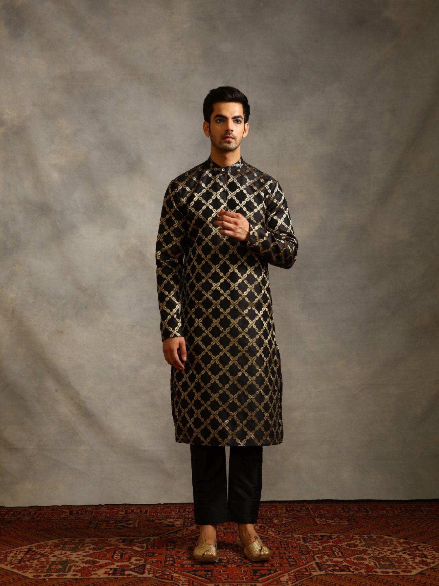 banarasi zari kurta metallic black