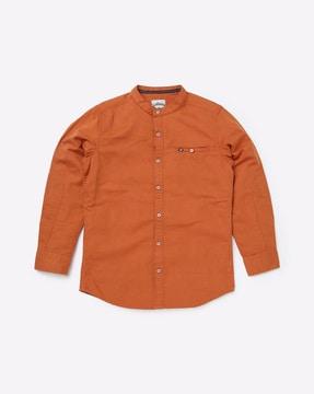 band-collar shirt with button pocket