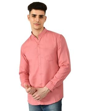 band-collar shirt with patch pocket