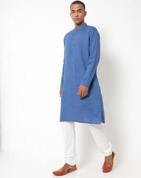 band-collar cotton long kurta