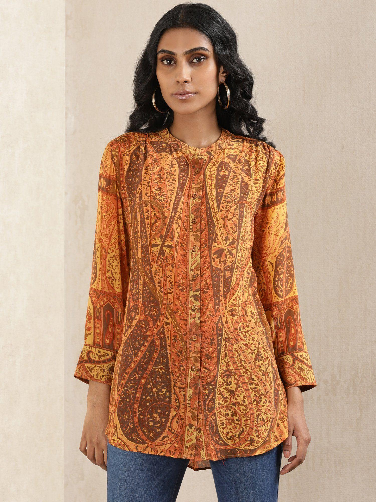 band collar full sleeve short kurti