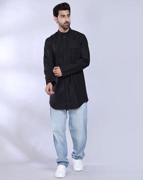 band-collar kurta with flap pocket