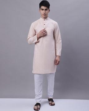 band-collar long kurta with patch pocket