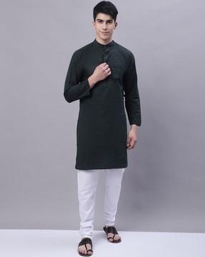 band-collar long kurta with patch pocket