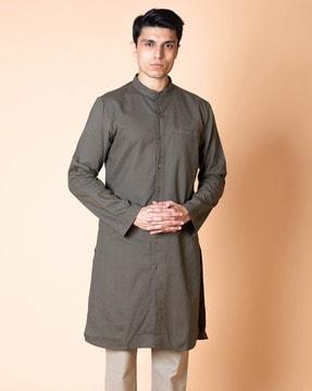 band-collar long kurta with patch pocket