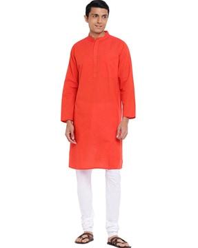 band-collar shirt kurta with patch-pocket