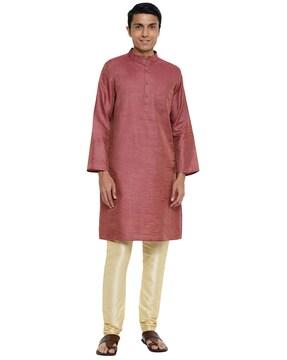 band-collar shirt kurta with patch-pocket