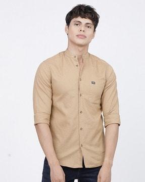 band-collar shirt with patch pocket