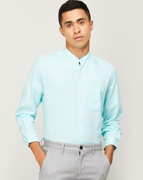band-collar shirt with patch pocket