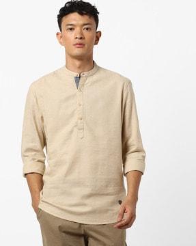 band-collar shirt with short button placket