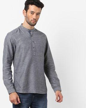 band-collar shirt with short button placket