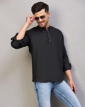 band-collar short kurta with button placket