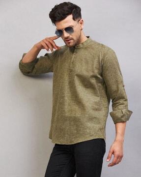 band-collar short kurta with curved hem