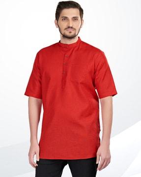 band collar short kurta with patch pocket