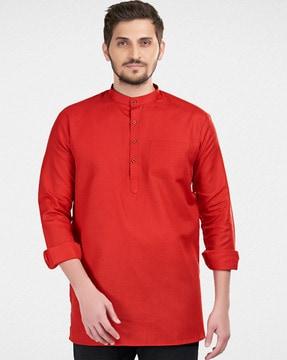 band collar short kurta with patch pocket