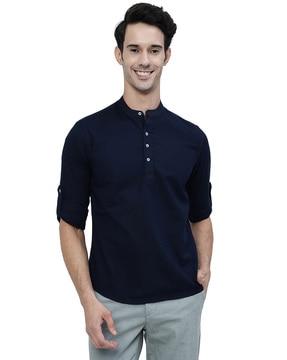 band-collar slim fit shirt