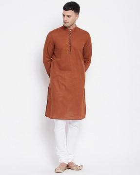 band collar solid long kurta