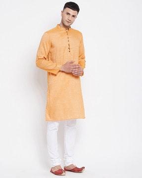 band collar solid long kurta