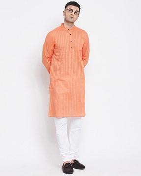 band collar stripes long kurta