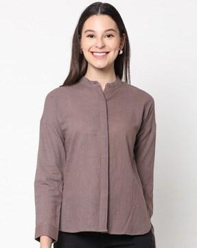 band-collar tunic with cuffed sleeves