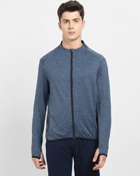 band-collar zip front track jacket