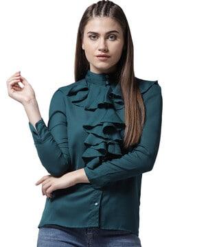 band neck shirt with ruffles
