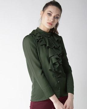 band neck shirt with ruffles