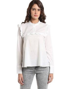 band-neck top with ruffled panels