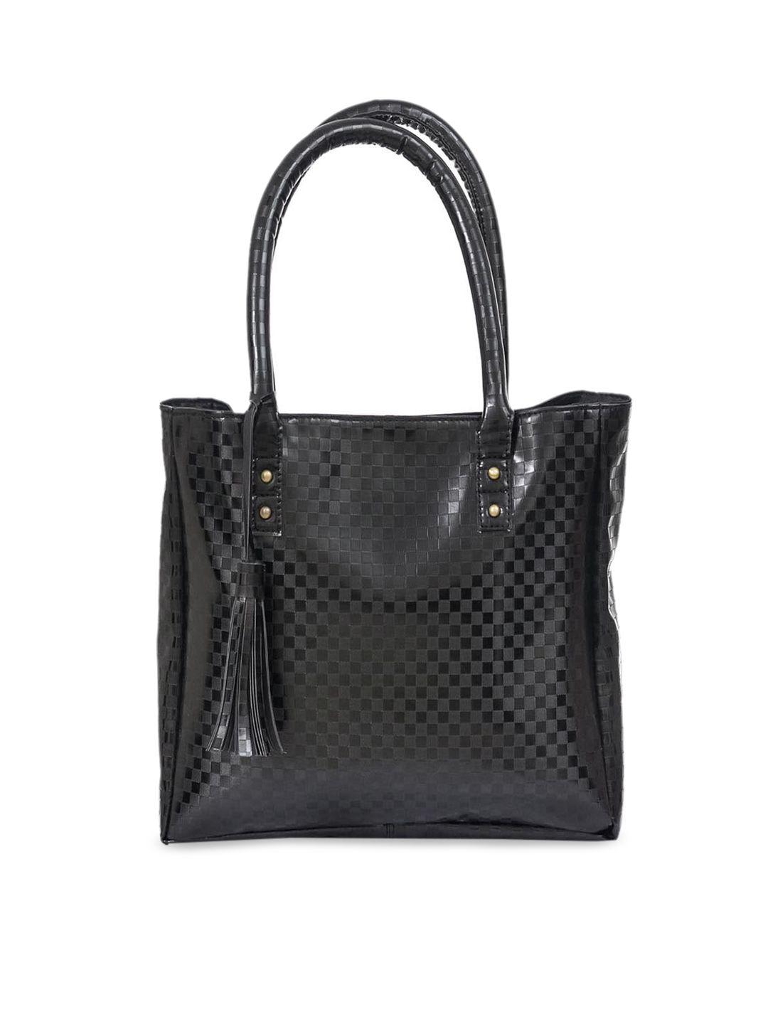 bandbox black geometric textured pu oversized shopper shoulder bag